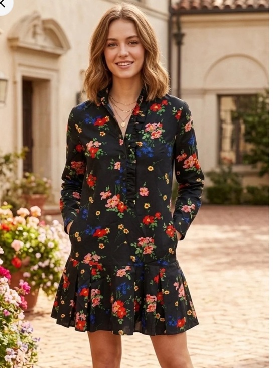 Tuckernuck Dresses & Skirts - Tuckernuck Tate Floral Ruffle Mini Dress Women’s XS Black Long Sleeve Mock Neck
